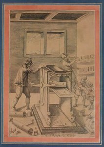 Stampatori di lastre di rame al lavoro, foglio dall