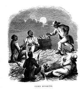 Sgranatura del mais, lavoratori neri che sgranano mais, sud degli USA, c1850 da Unbekannt