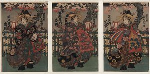 Cortigiane Shigeoka, Sugatano e Hanamurasaki. Trittico. Dalla serie Le bellezze di Yoshiw da Unbekannt
