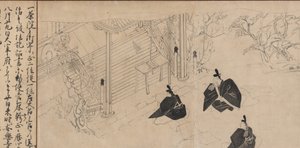 Cortigiani visitano il tempio mortuario di Sugawara no Michizane..., ca. 1300 da Unbekannt