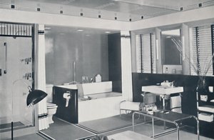 Crane Co. - Uno schema nero, bianco, rosso e grigio con un pavimento in piastrelle di ceramica non smaltata, bianco ostrica da Unbekannt