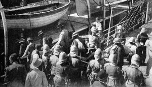 Guerrieri prigionieri di Cronje, i Docks, Paardeberg, Sudafrica, 1900
