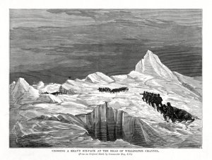 Attraversamento di un pesante pack di ghiaccio alla testa del Canale di Wellington, 1877