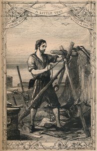 Crusoe fa una piccola tenda con una vela, c. 1870 da Unbekannt