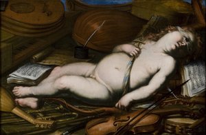 Cupido tra strumenti musicali, metà del XVII secolo da Unbekannt