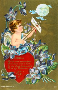 Cupido che scocca una freccia con una lettera d