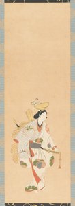 Ballerina in un vestito bianco, decorato con foglie colorate..., periodo Edo, era Kambun, 1661-1673 da Unbekannt