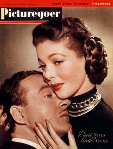 David Niven 1910-1983 e Loretta Young 1913-2000, attori, 1946