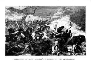 Distruzione dei Corazzieri del Conte Bismarck dalla Mitragliatrice, c1870 da Unbekannt