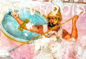 Dettaglio della pittura su sarcofago etrusco da Tarquinia