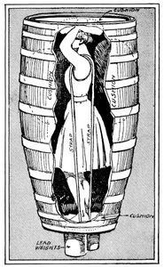 Diagramma di Mrs Anne Edson Taylor nel barile con cui si è tuffata nelle Cascate del Niagara, 1901 da Unbekannt