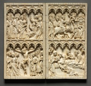 Dittico con scene della vita di Cristo ala sinistra: Risurrezione di Lazzaro e Crocifissione, c. 135 da Unbekannt