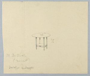 Disegno, Progetto per un Piccolo Tavolo Rotondo con Fregio Intagliato su Mensola da Unbekannt