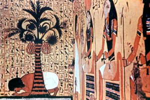 Bere dal fiume, pittura murale del tempio, Tebe, Egitto