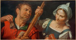 Suonatore di cornamusa e una donna da Unbekannt