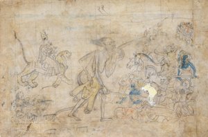 Durga e Kali si avvicinano agli eserciti riuniti di Chanda e Munda, ca. 1780 da Unbekannt
