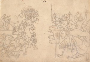 Durga e Kali si avvicinano agli eserciti riuniti di Chanda e Munda, dal Devi Mahatmya, c. 1780 da Unbekannt