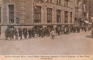 Durante le ore di spedizione, ingressi di South Street, Seamens Church Institute di New York, c1888