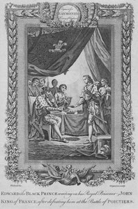 Edoardo il Principe Nero al servizio del suo prigioniero reale Giovanni, Re di Francia, c1787 da Unbekannt