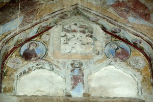 Chiesa di San Macario. Affreschi della Santa Vergine e San Giovanni Battista che intercedono con Cristo a favore dell