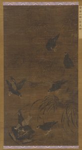 Otto uccelli Mynah con bambù e orchidee, dinastia Ming da Unbekannt