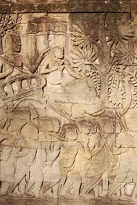 Elefanti e guerrieri, Scultura in rilievo sulla Galleria Esterna Est al Bayon, Siem Reap, Cambogia da Unbekannt