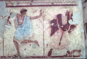 Etrusco, Tomba del Triclinio, scena di banchetto, 470 a.C. Tarquinia, Italia