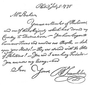 Facsimile di una lettera di Benjamin Franklin a Mr Strahan, 1775 da Unbekannt