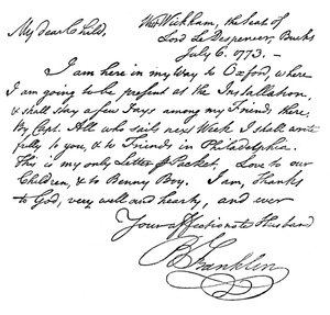 Facsimile di una lettera di Benjamin Franklin a sua moglie da Unbekannt
