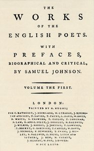 Facsimile della pagina del titolo della prima edizione di The Works of the English Poets, contenente Johnsons