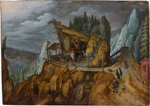Paesaggio roccioso fantastico con la Tentazione di Sant