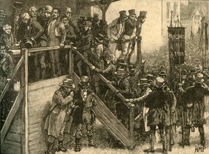Padre John Murphy che guida i suoi inquilini a votare nelle elezioni suppletive di Clare, Irlanda, 1828 da Unbekannt