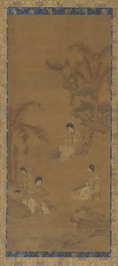 Musiciste femminili in un giardino sotto palme di banana, dinastia Ming, 1368-1644
