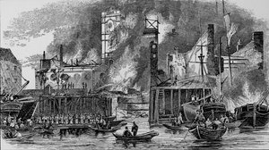 Incendio a Toppings Wharf, London Bridge, 1843, c1843, 1912 da Unbekannt