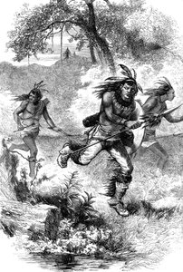 Fuga dei nativi americani dopo un massacro di coloni, XVII secolo, c1880 da Unbekannt
