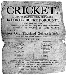 Volantino pubblicitario di una partita di cricket tra Hampshire e Inghilterra, 1819 1912 da Unbekannt