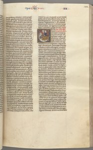 Fol. 123r, Re III, iniziale istoriata E, un attendente porta Abisag a David..., c. 1275-1300 da Unbekannt