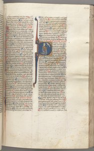 Fol. 218r, Salmo 26, iniziale istoriata D, Davide inginocchiato che indica i suoi occhi, il busto di Dio... da Unbekannt