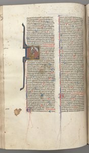 Fol. 220v, Salmo 38, iniziale istoriata D, Davide in ginocchio, che gesticola verso il busto di Dio sopra, c. 1 da Unbekannt