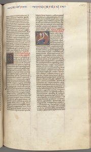 Fol. 257r, Ecclesiastico, iniziale istoriata O, Sirach seduto con una pergamena, busto di Dio sopra, c. da Unbekannt