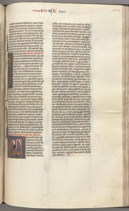 Fol. 353r, Gioele, iniziale istoriata V, Gioele seduto con una pergamena, busto di Dio sopra, c. 1275-1300 da Unbekannt