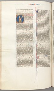 Fol. 360v, Nahum, iniziale istoriata O, Nahum inginocchiato con una pergamena, busto di Dio sopra, c. 1275-13