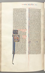 Fol. 450v, Efesini, iniziale istoriata P, Paolo seduto con una spada, il busto di Dio sopra, c. 127 da Unbekannt