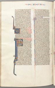 Fol. 454v, Tessalonicesi I, iniziale istoriata P, Paolo seduto con una spada e un libro..., c. 1275-13 da Unbekannt