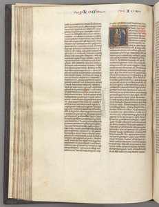 Fol. 76v, Giosuè, iniziale istoriata E, Giosuè con una pergamena inginocchiato davanti a Dio, c. 1275-1300 da Unbekannt