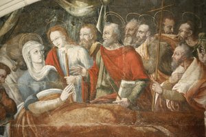 Abbazia di Fontevrault, dipinto nella sala capitolare: la morte di Maria dipinta da Thomas Pot (dettaglio) intorno al 1563, Fontevraud, Francia da Unbekannt