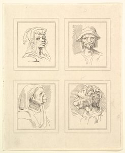 Quattro teste da Caricature di Leonardo da Vinci, da disegni di Wincelslaus Hollar, 1786 da Unbekannt