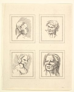 Quattro teste da caricature di Leonardo da Vinci, da disegni di Wincelslaus Hollar, 1786 da Unbekannt
