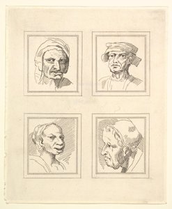 Quattro teste da Caricature di Leonardo da Vinci, da disegni di Wincelslaus Hollar, o..., 1786 da Unbekannt