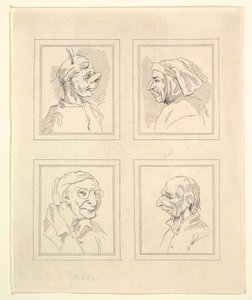 Quattro teste da Caricature di Leonardo da Vinci, da Disegni di Wincelslaus Hollar, o..., 1786 da Unbekannt